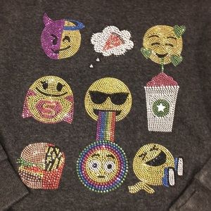 Butter gray zip up hoodie with jeweled emojis on back and hood, Large size 12